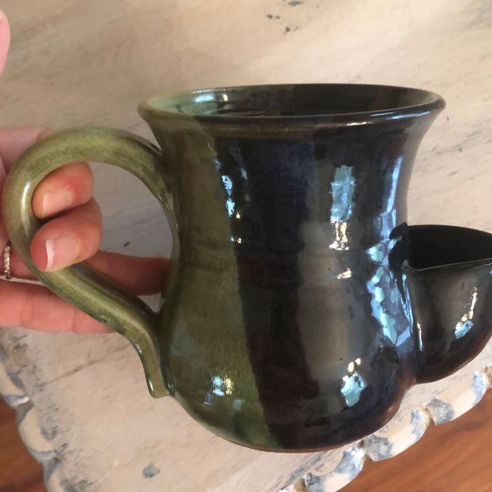 MudWorks pottery mug green black planter